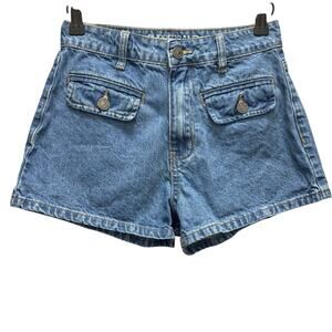 New Rubberband Stretch Women’s Denim Shorts Size 25 Blue Flap Pockets High Rise